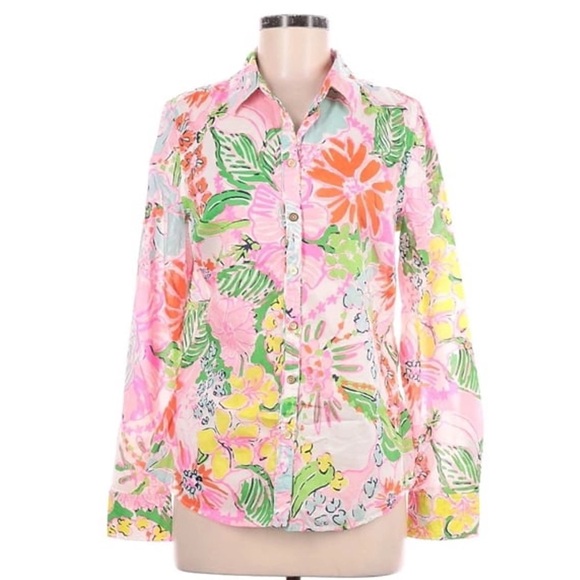 Lilly Pulitzer x Target Womens Nosey Posey Pink Floral Button Down Shirt - Picture 2 of 5
